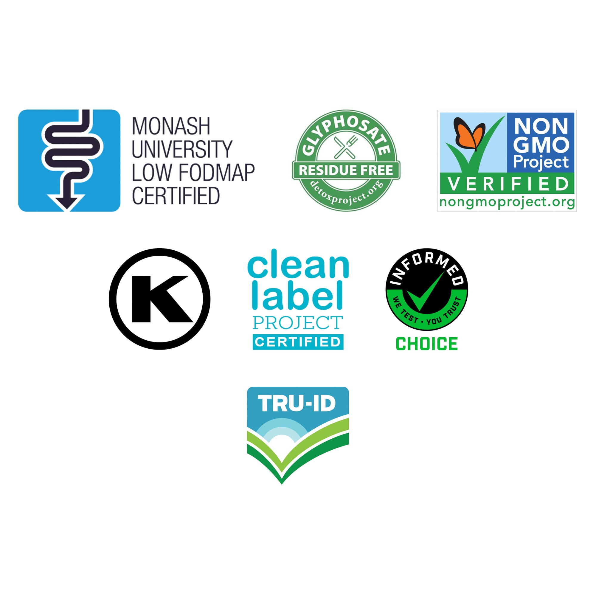 Gluten-free and non-GMO badges on Sunfiber GI packaging