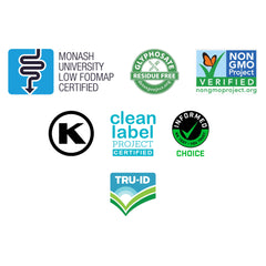 Gluten-free and non-GMO badges on Sunfiber GI packaging
