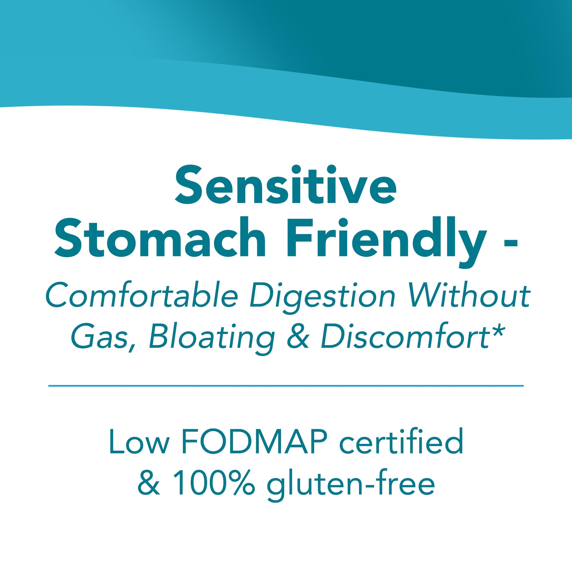 Sunfiber tub label close-up highlighting gluten-free and low FODMAP features