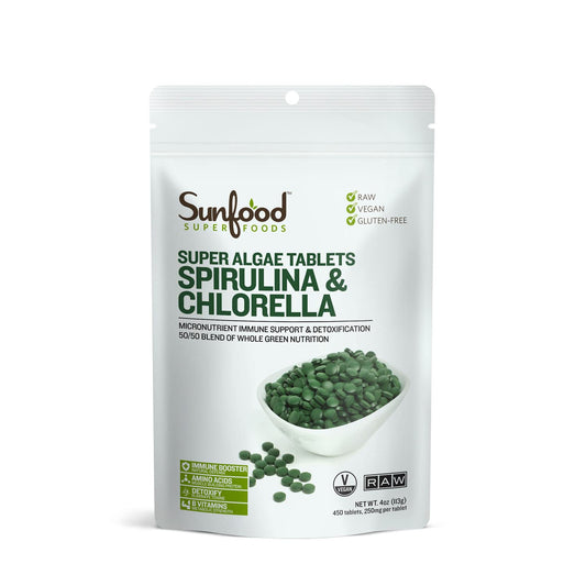 Sunfood Chlorella Spirulina Tablets 4oz front label