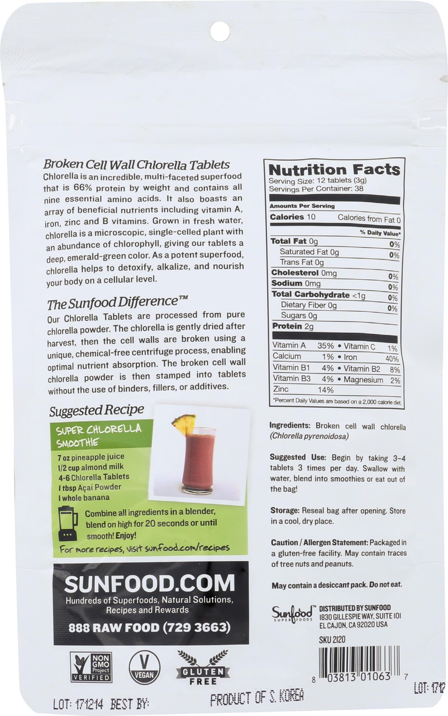 Chlorella tablets with broken cell wall for enhanced absorption