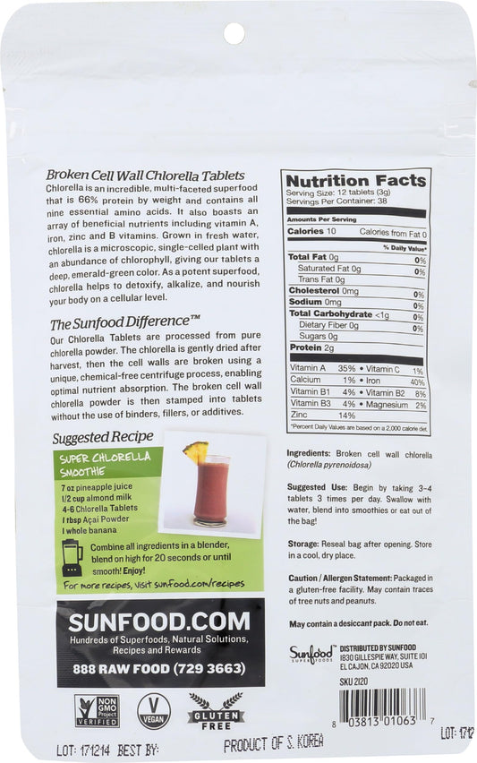 Chlorella tablets with broken cell wall for enhanced absorption
