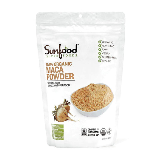 Sunfood Organic Maca Powder 8 oz bag - front view