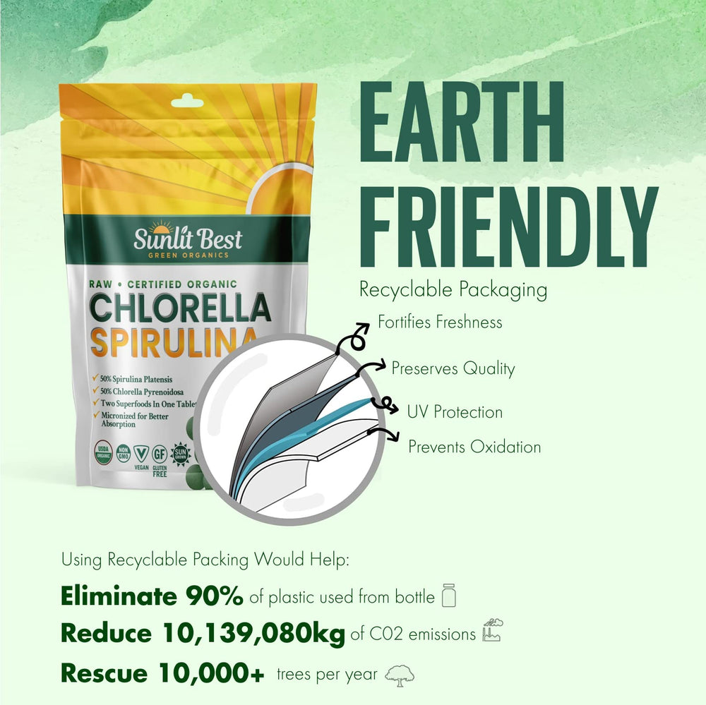Travel mega-pack bag of Sunlit Burst chlorella spirulina tablets