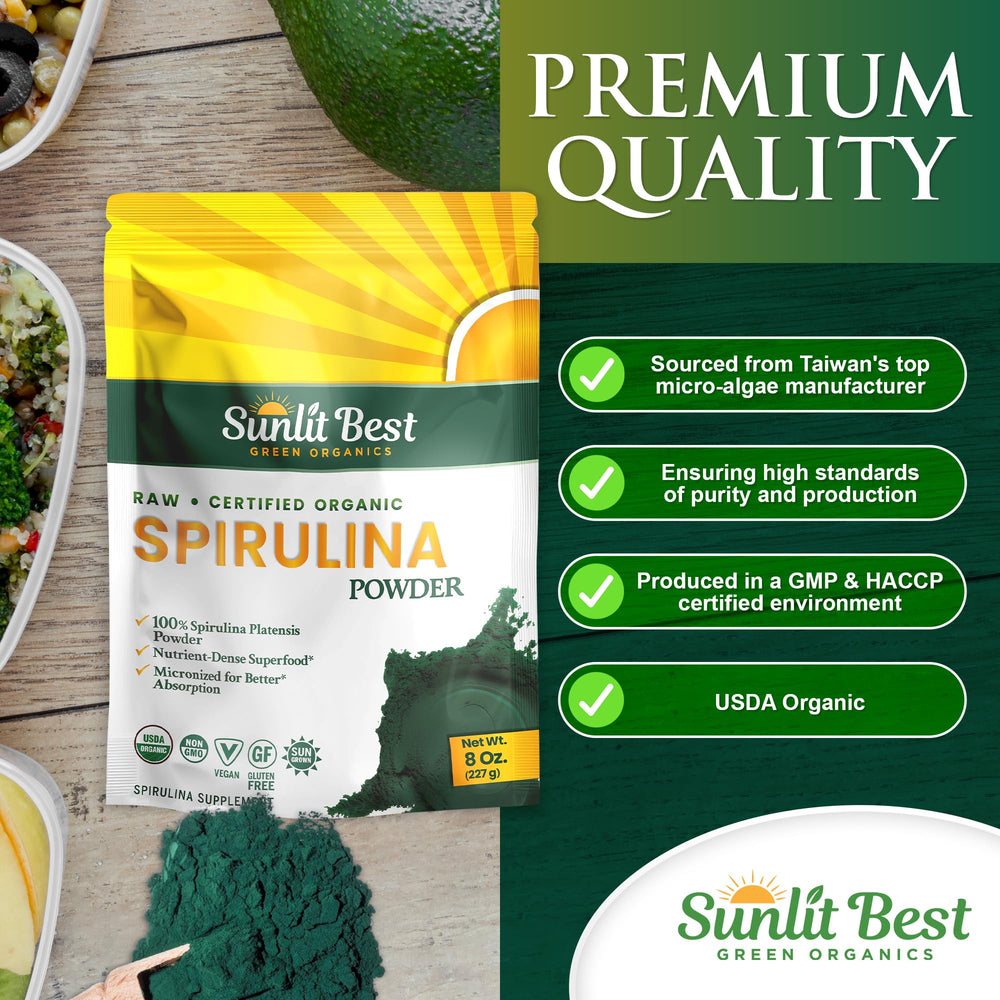 Raw blue-green spirulina powder close-up
