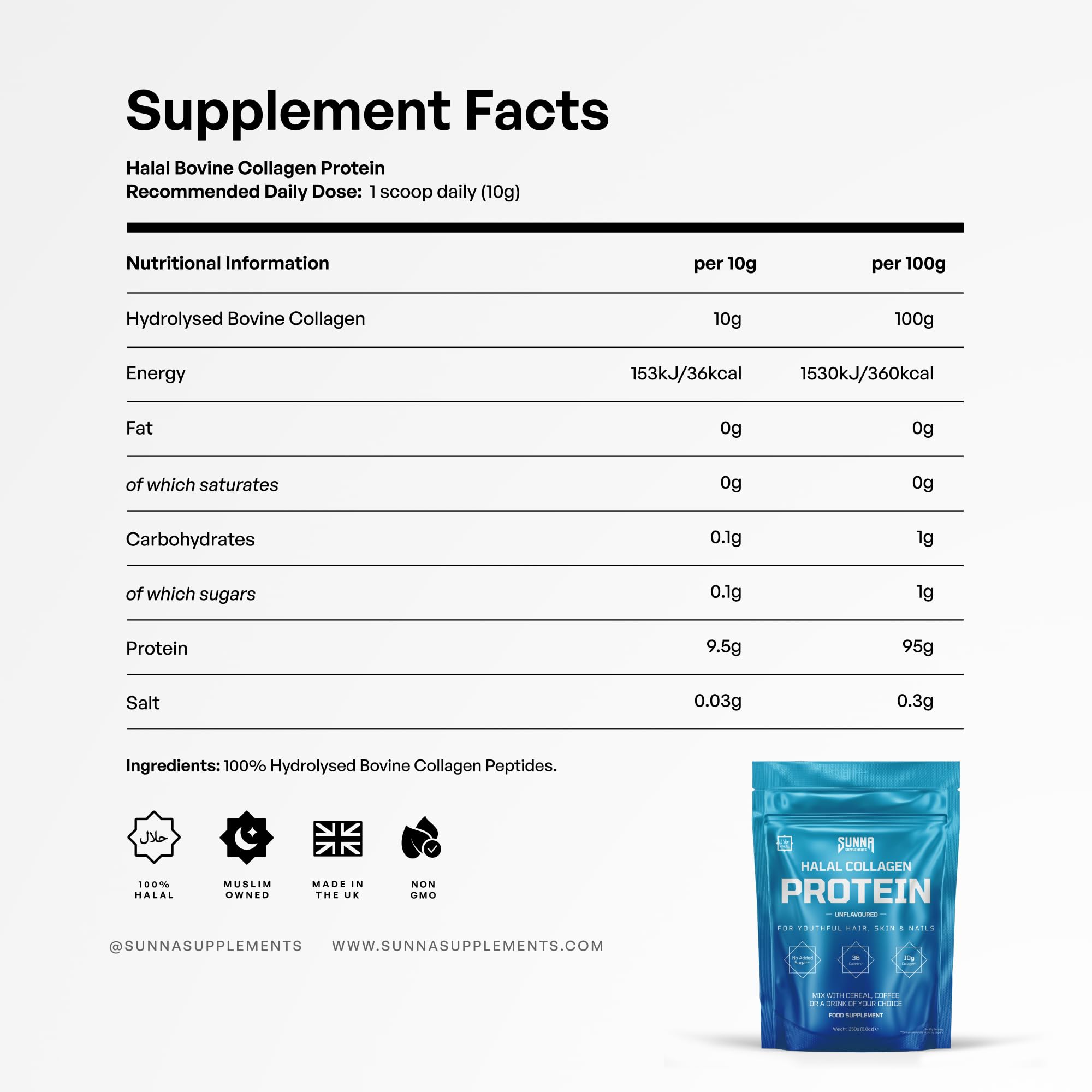 SUNNA SUPPLEMENTS 8 essential amino acids graphic communicates protein profile