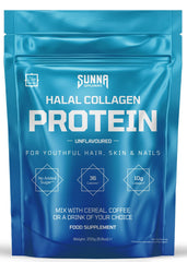 SUNNA SUPPLEMENTS grass-fed halal collagen powder pack highlights purity and ethical sourcing for hair and skin support