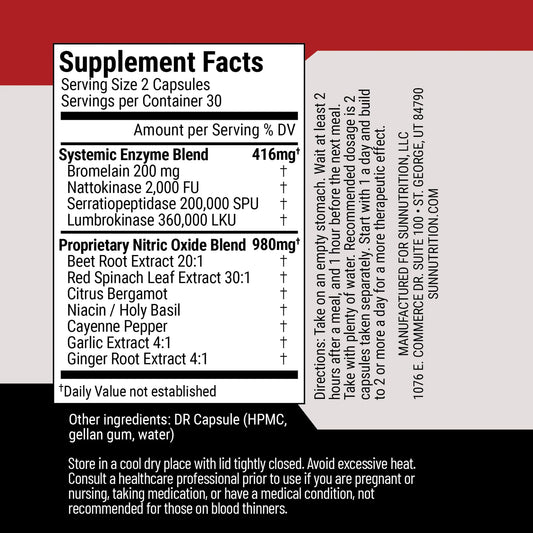 Nattokinase and nitric oxide capsules for vascular support