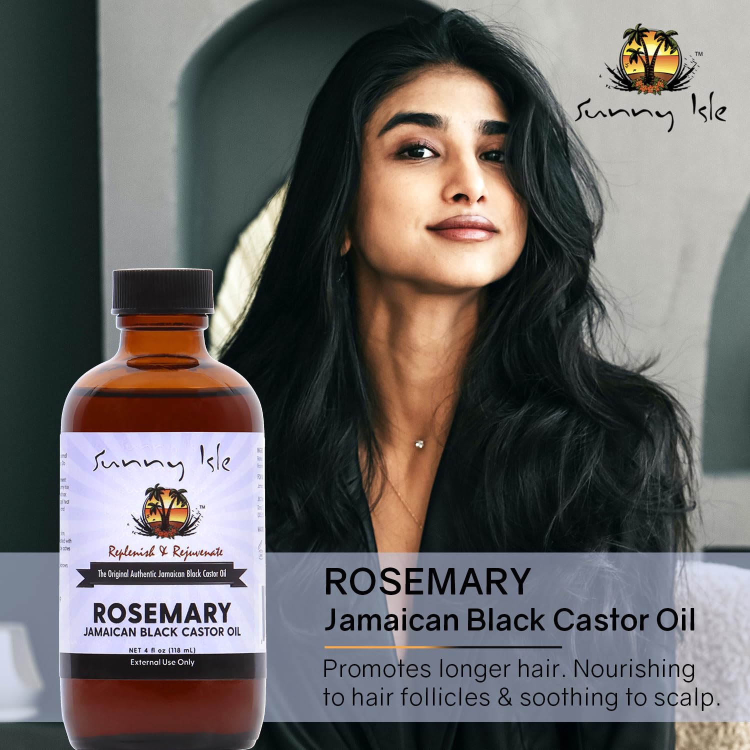 Label of Sunny Isle Rosemary Jamaican Black Castor Oil 4oz