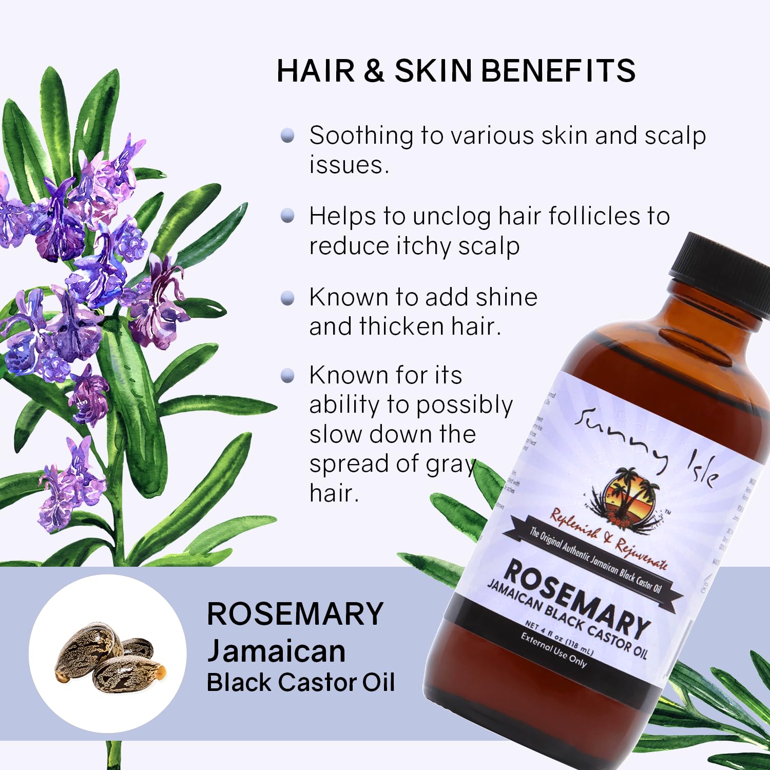 Packshot of Sunny Isle Rosemary Jamaican Black Castor Oil 4oz