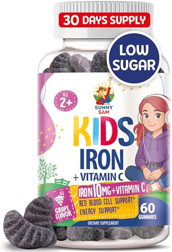 Sunny Sam Iron Gummies bottle with grape flavor label