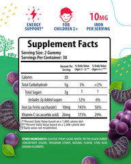 Close-up of Sunny Sam Iron Gummies showing grape flavor shapes