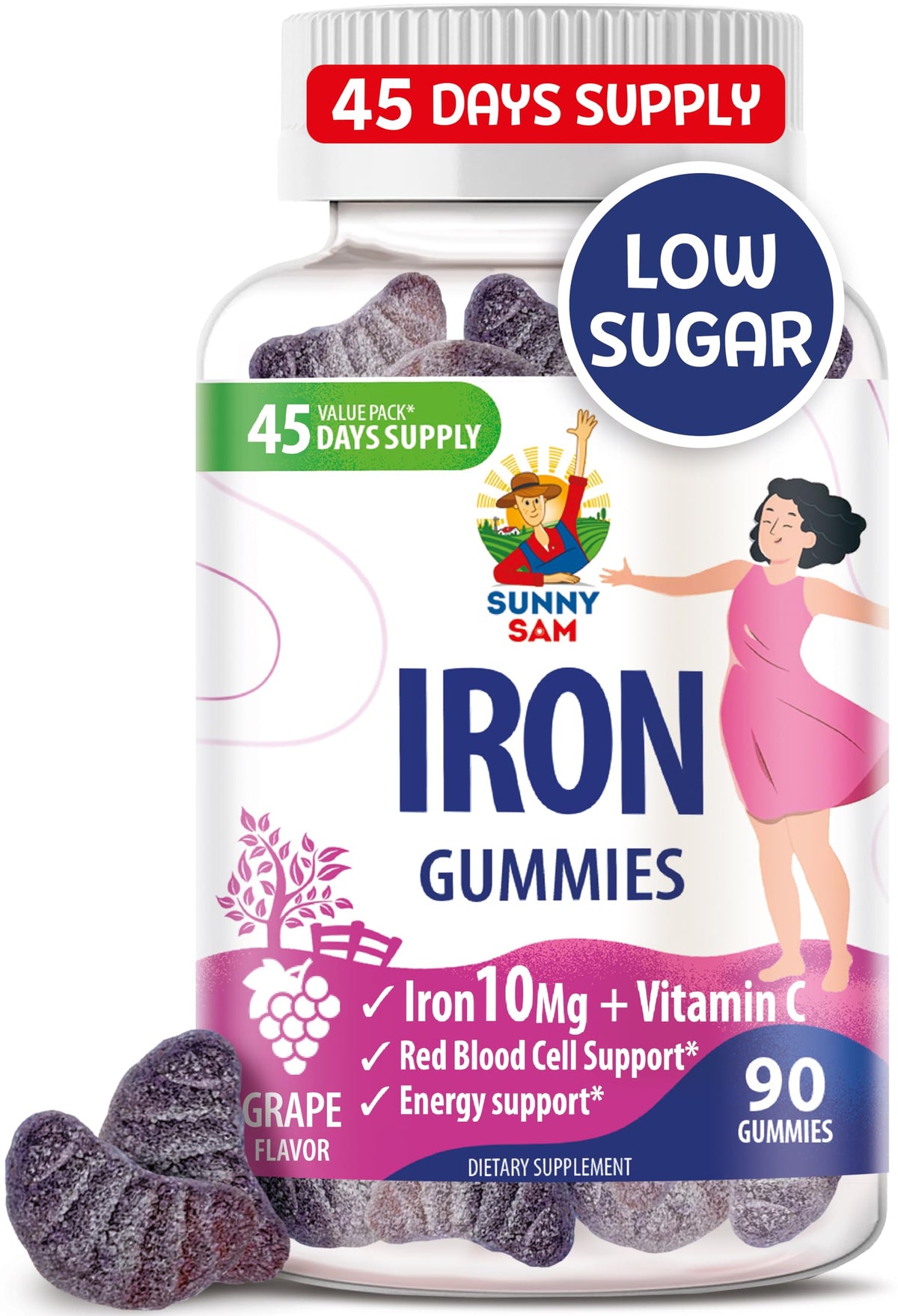 Sunny Sam Iron Gummies bottle on a white background