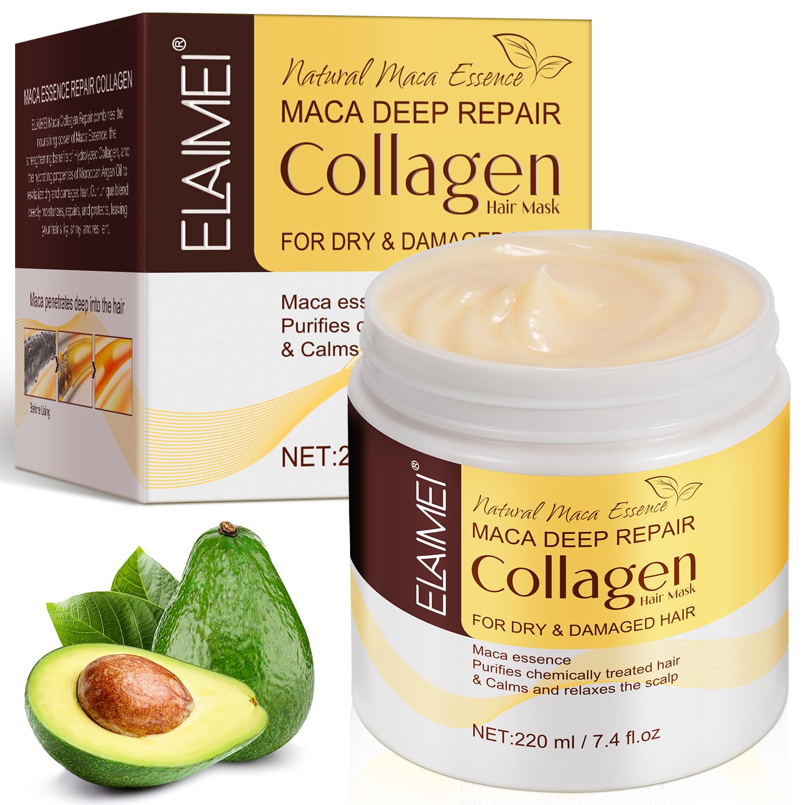 SUNOL Collagen Hair Mask bottle close-up highlighting deep hydration for dry hair.