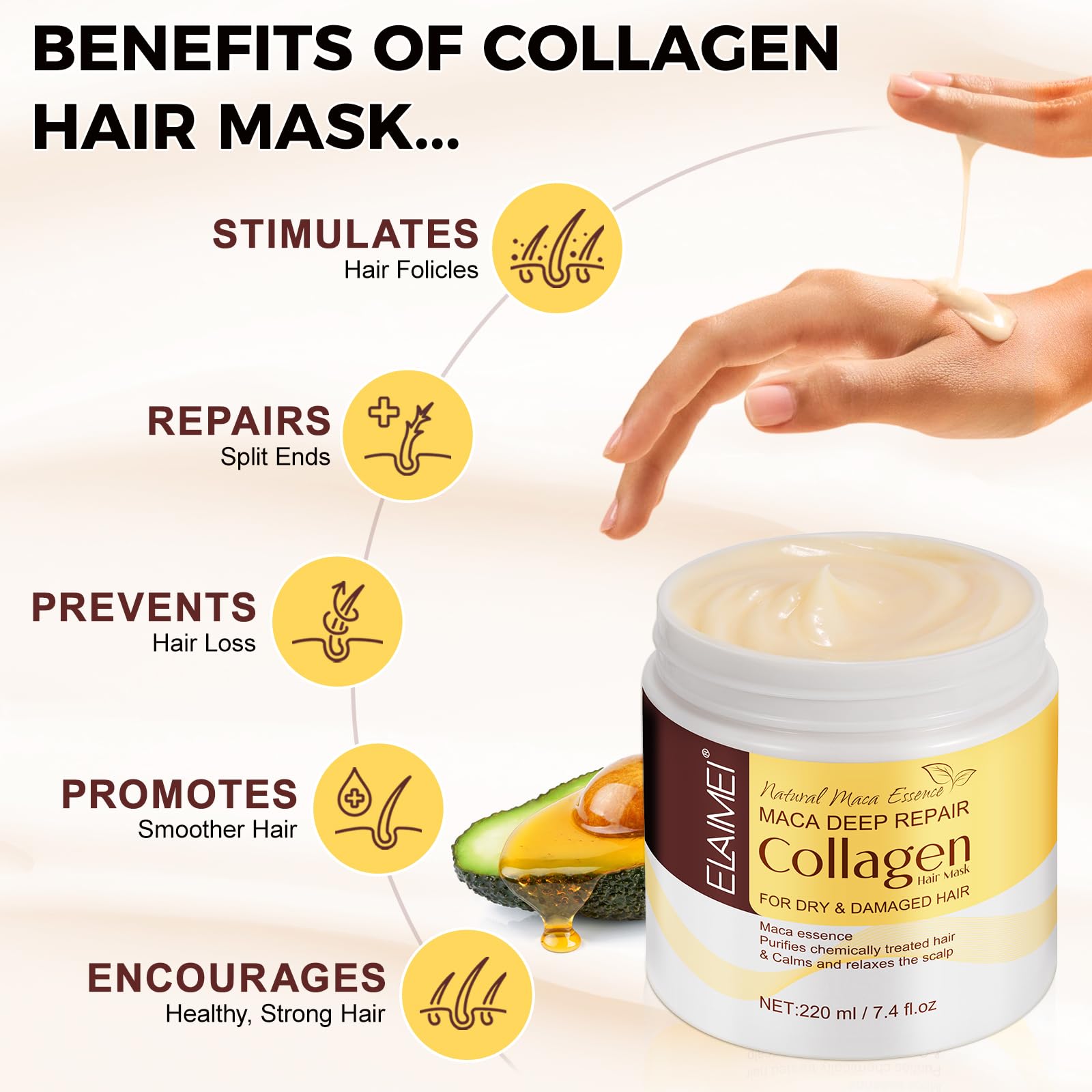 SUNOL Collagen Hair Mask tub with creamy texture provides rich moisture for damage.