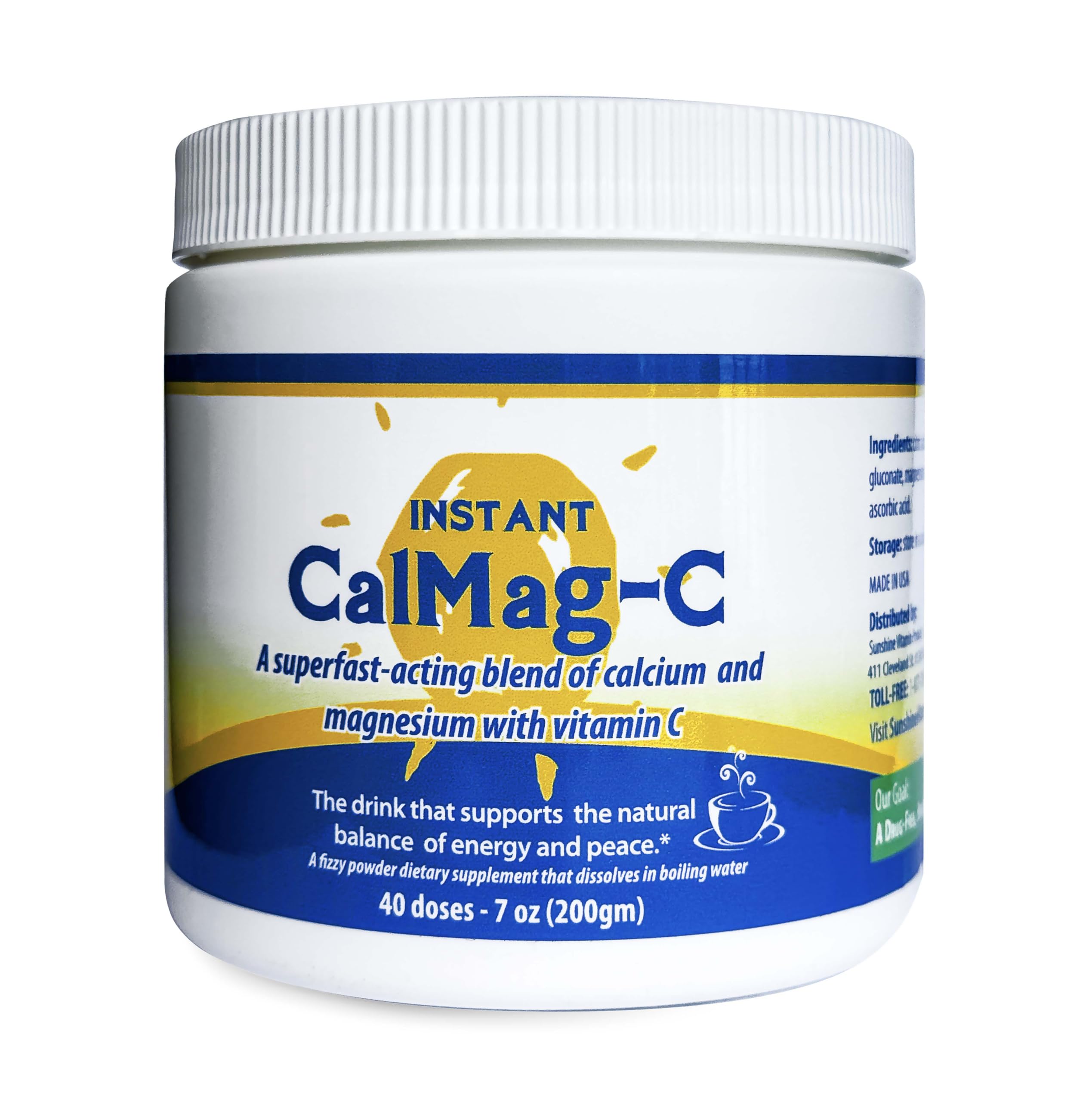 Sunshine Vitamins Instant CalMag-C bottle on white background
