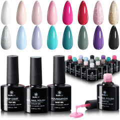 SUNUV 16-color gel nail polish kit bottles arranged for a vibrant at-home manicure.