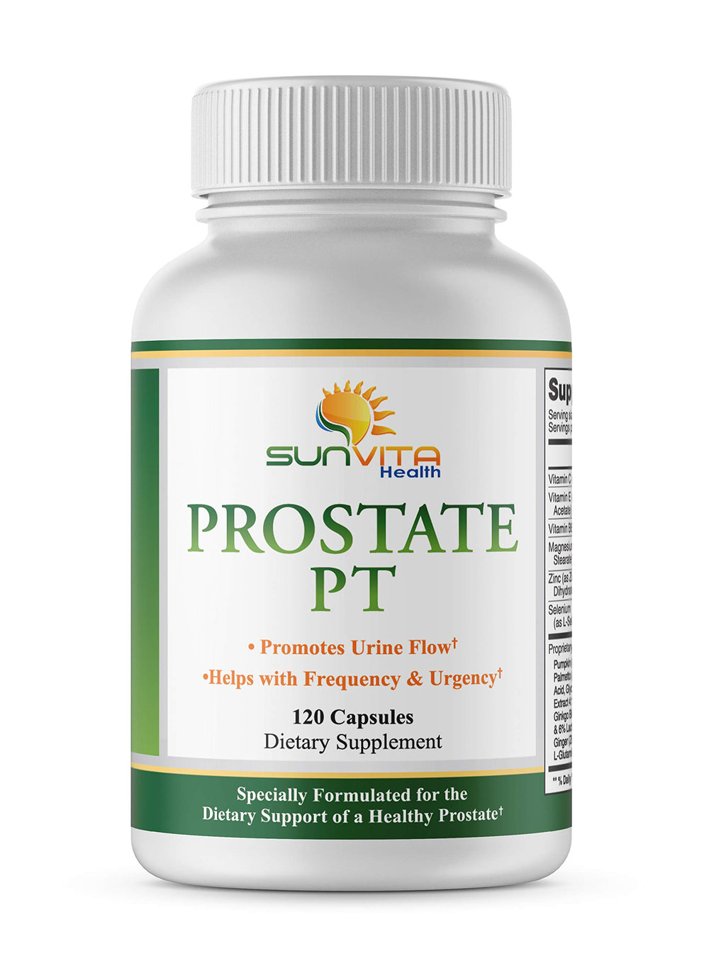 SunVita Health Prostate Formula bottle featuring Saw Palmetto and beta-sitosterol