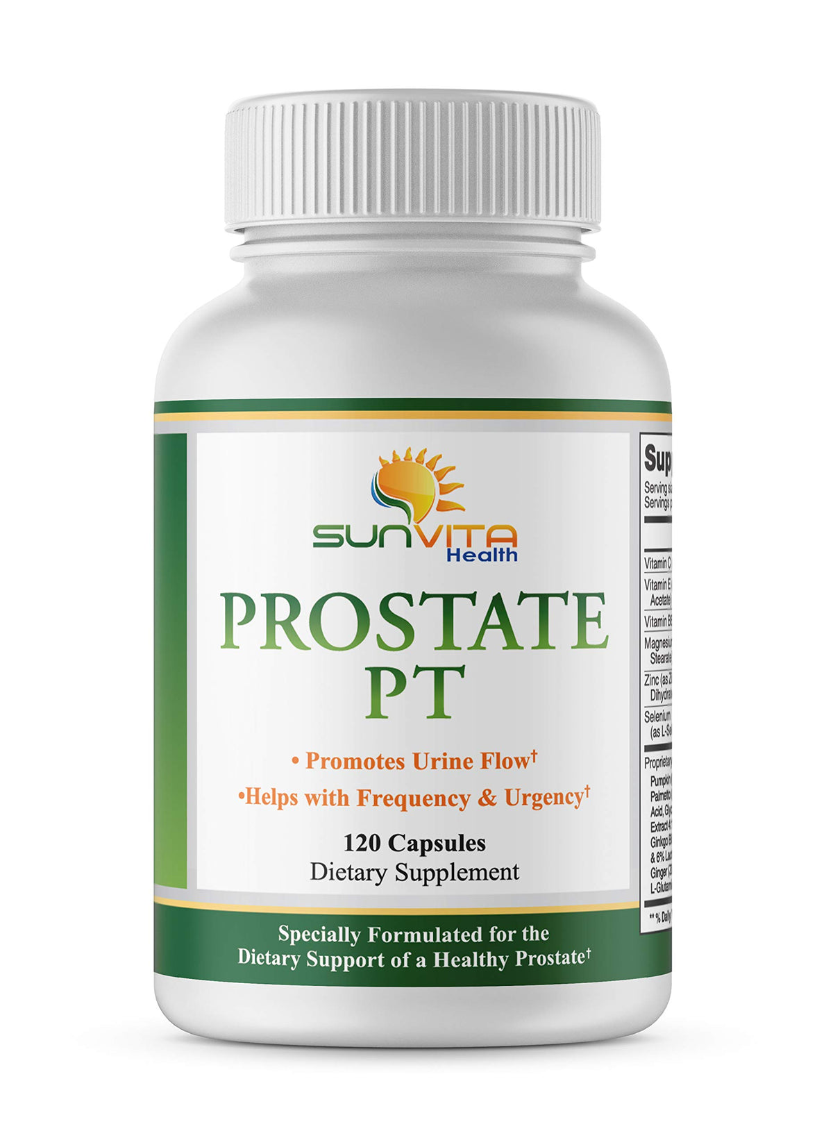 SunVita Health Prostate Formula bottle featuring Saw Palmetto and beta-sitosterol