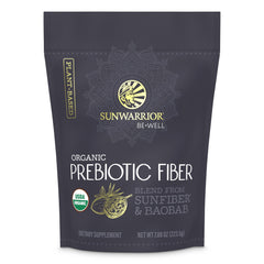 Sunwarrior Be Well Prebiotic Fiber supplement bottle on white background
