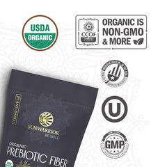 Close-up of organic Sunfiber and baobab ingredients on packaging