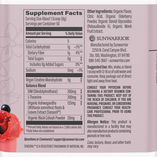 Measuring scoop next to the Sunwarrior Creatine product