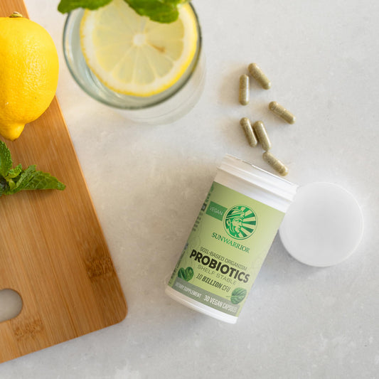 Close-up of Sunwarrior Probiotics vegan capsule