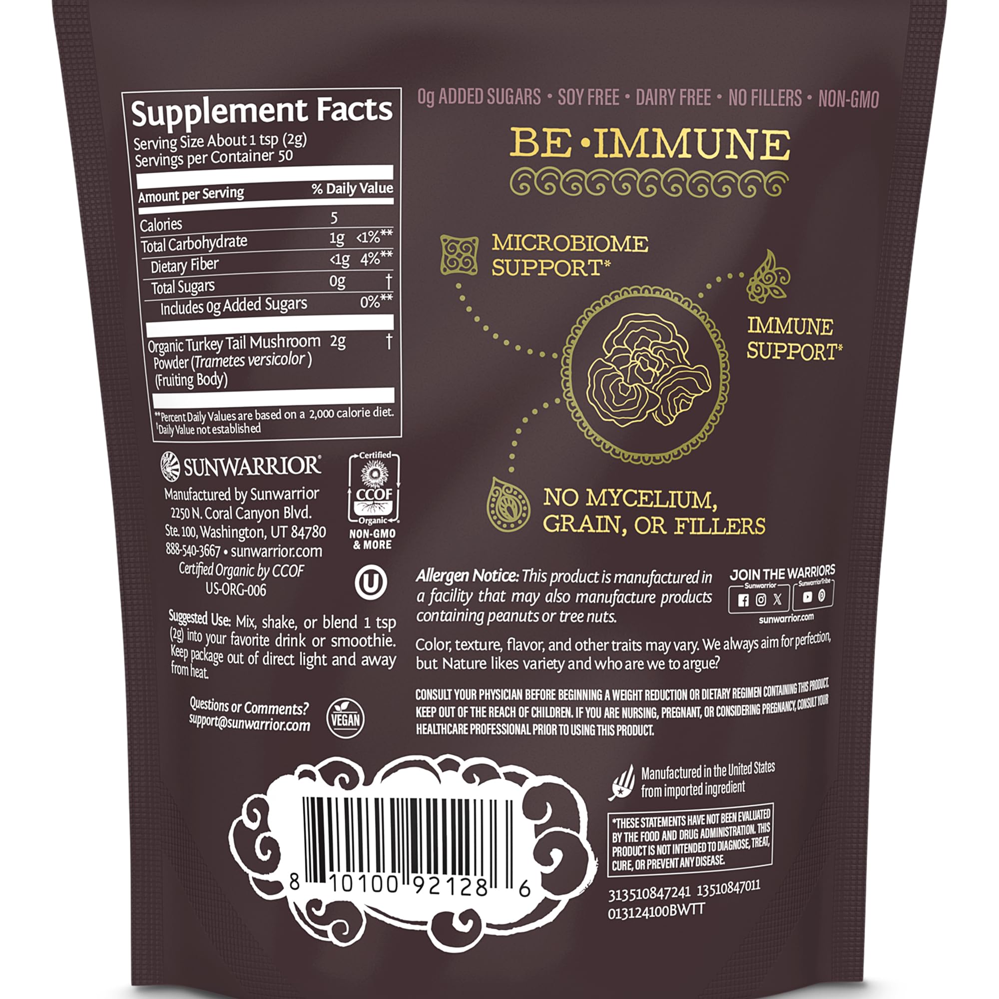 Back view of pouch showing labeling and ingredients