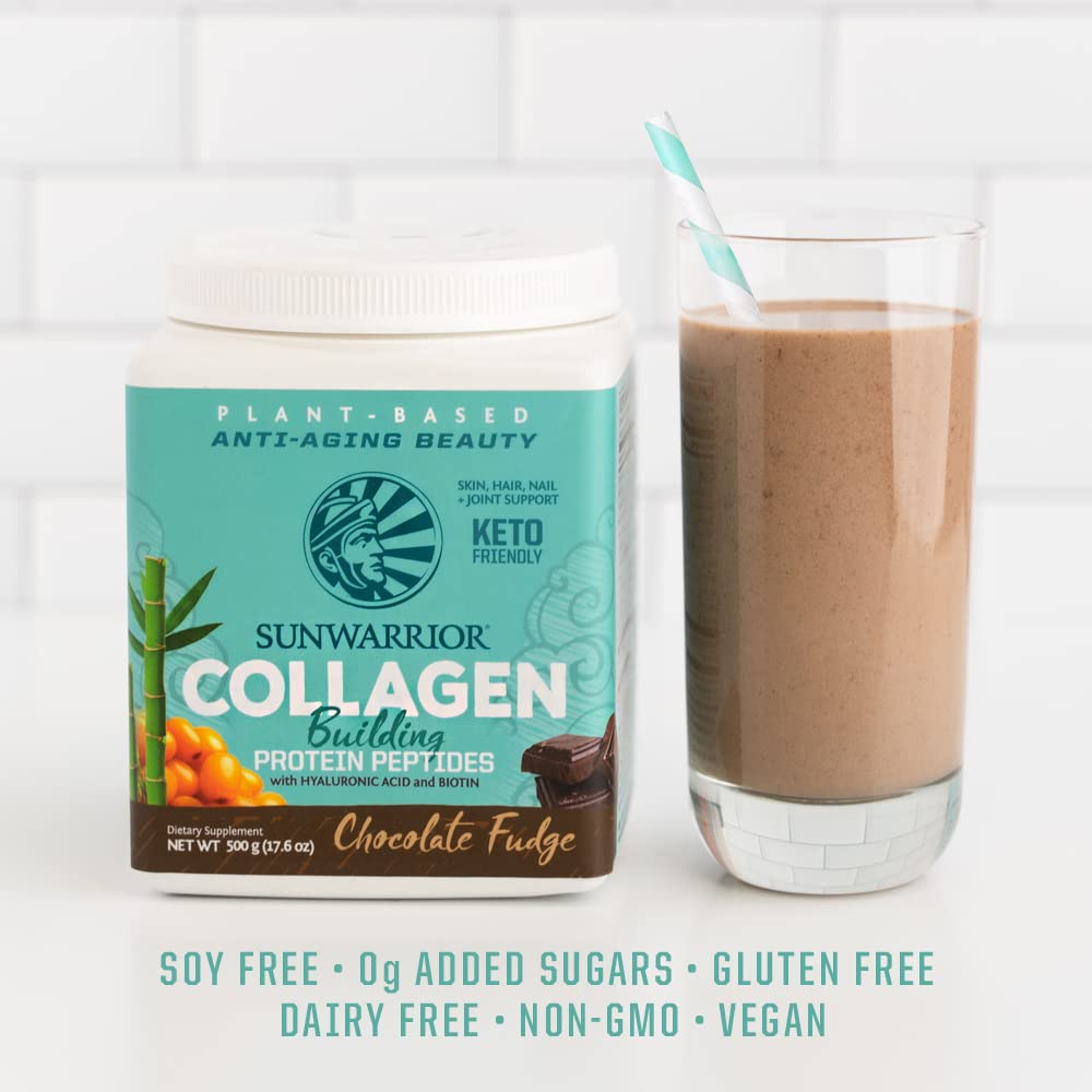 Silica sourced from bamboo icon on vegan collagen building powder packaging