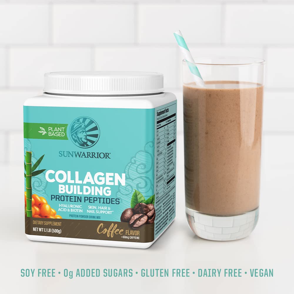 Sunwarrior vegan collagen powder daily routine on shelf.