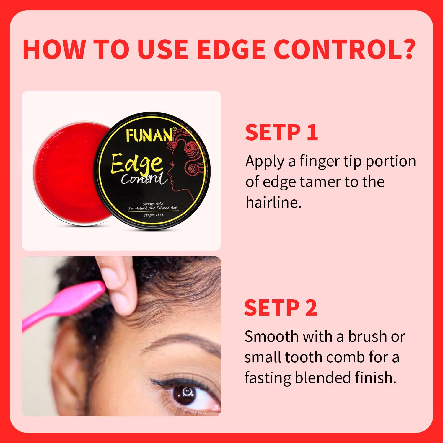 Hairline-sculpting action on natural curls using SUOFEIYA Edge Control Gel.