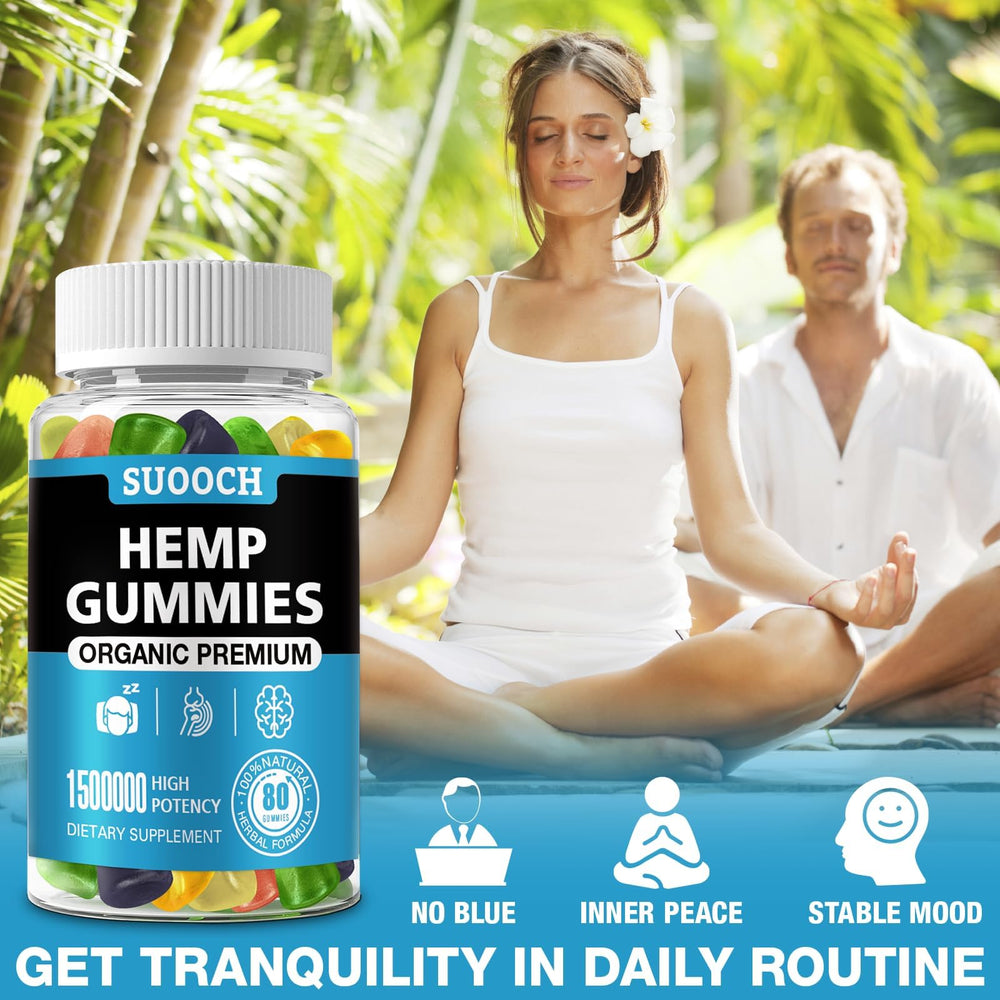 SUOOCH 4 packs packaging highlights organic hemp oil extract benefits.