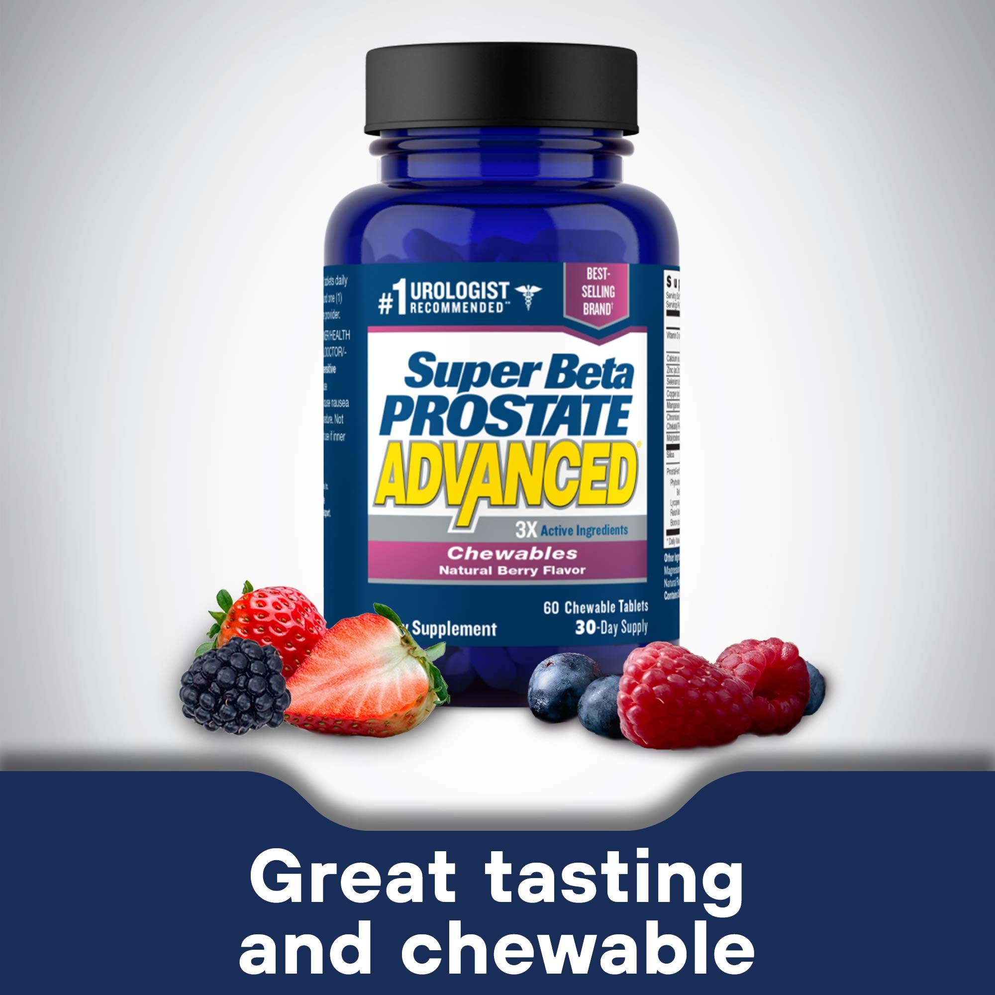 Close-up of the product label for SUPER BETA PROSTATE Advanced Chewables
