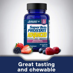Close-up of the product label for SUPER BETA PROSTATE Advanced Chewables