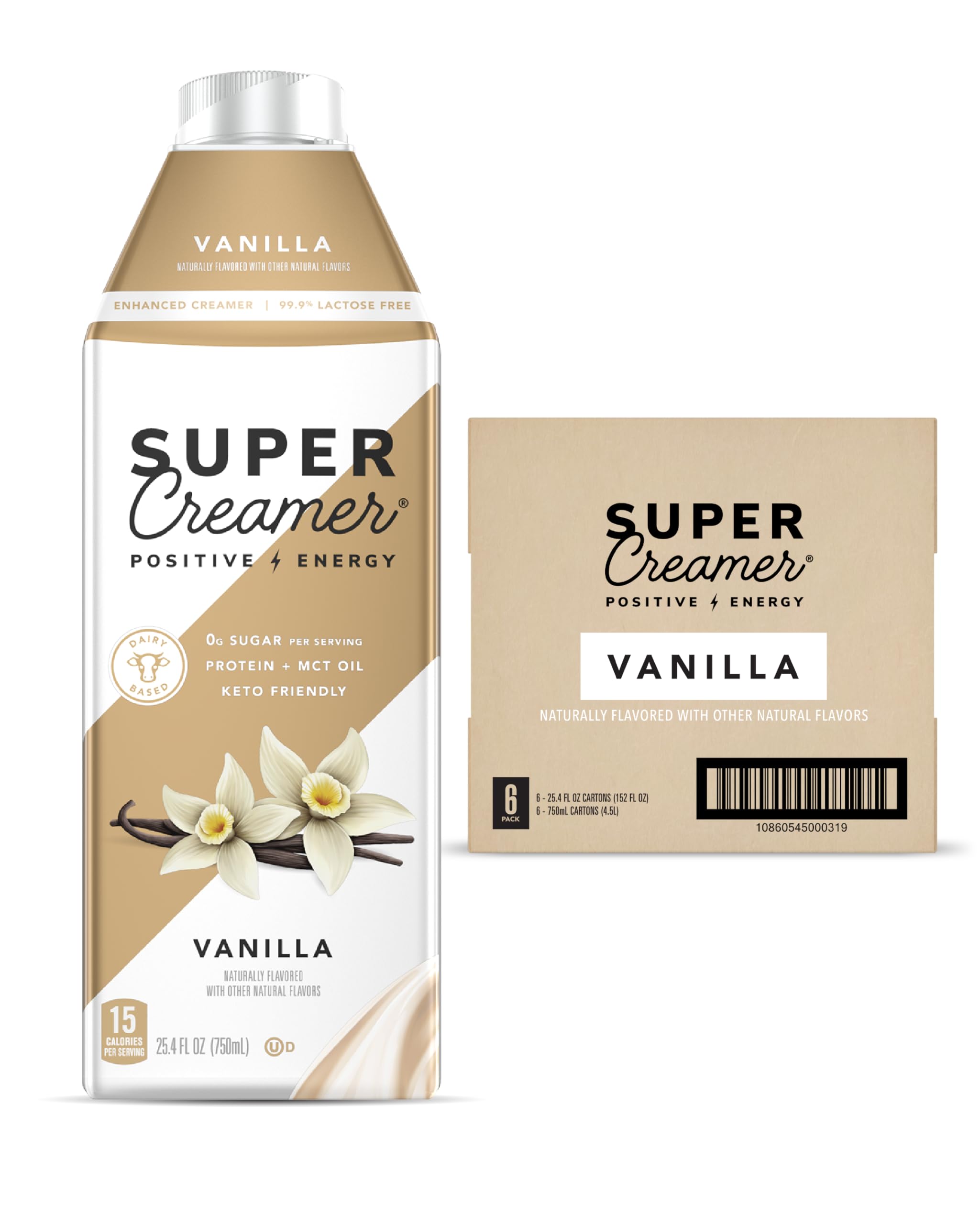 Vanilla Super Coffee Creamer bottle front view, 25.4 fl oz, pack of 6