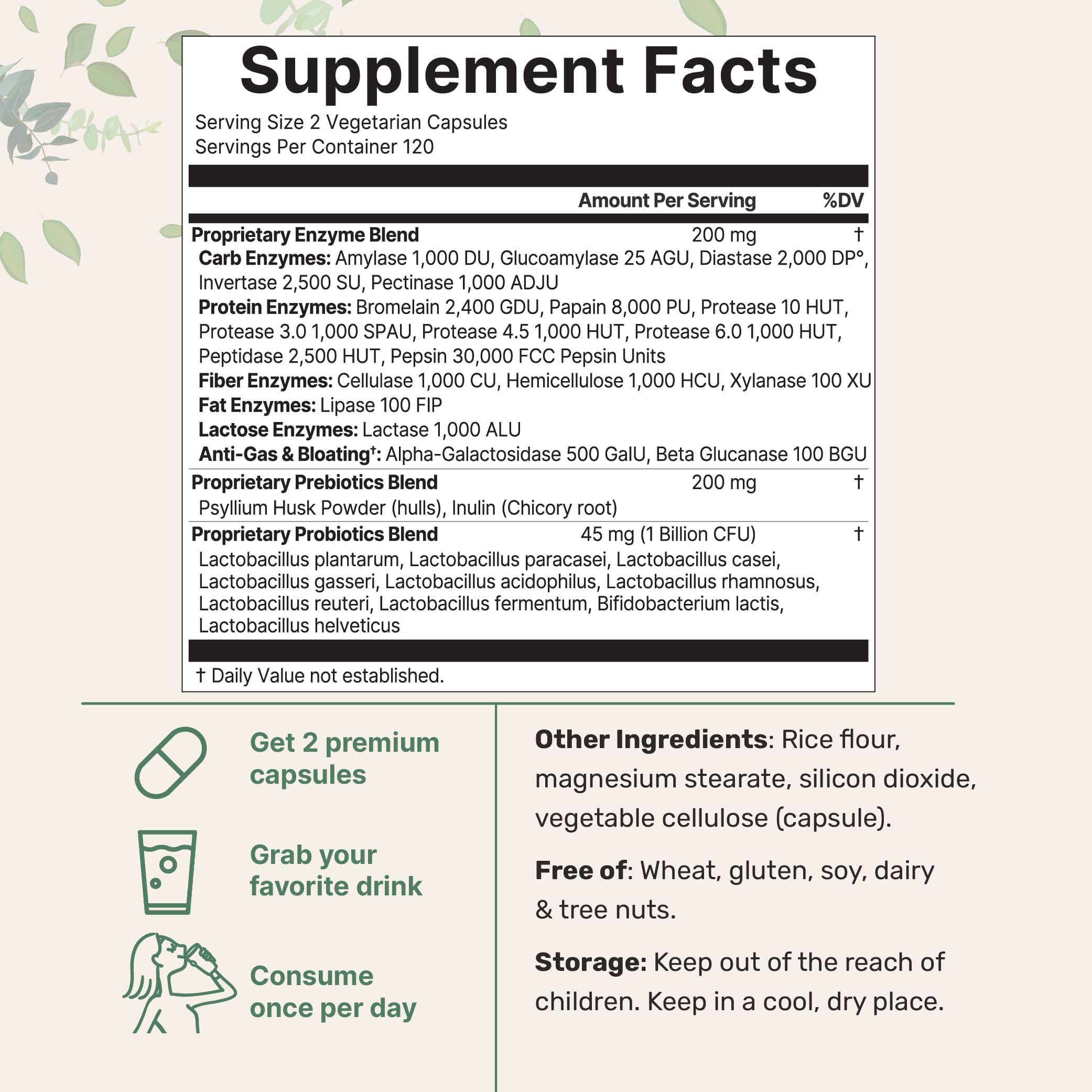 Product packaging and label for Super Enzymes with Prebiotics & Probiotics
