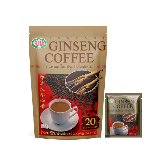 Packshot of SUPER Ginseng Coffee 400g with 20 single-serving sticks