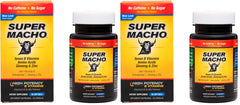 Front label of Super Macho dietary supplement bottle highlighting high-potency zinc and seven B vitamins