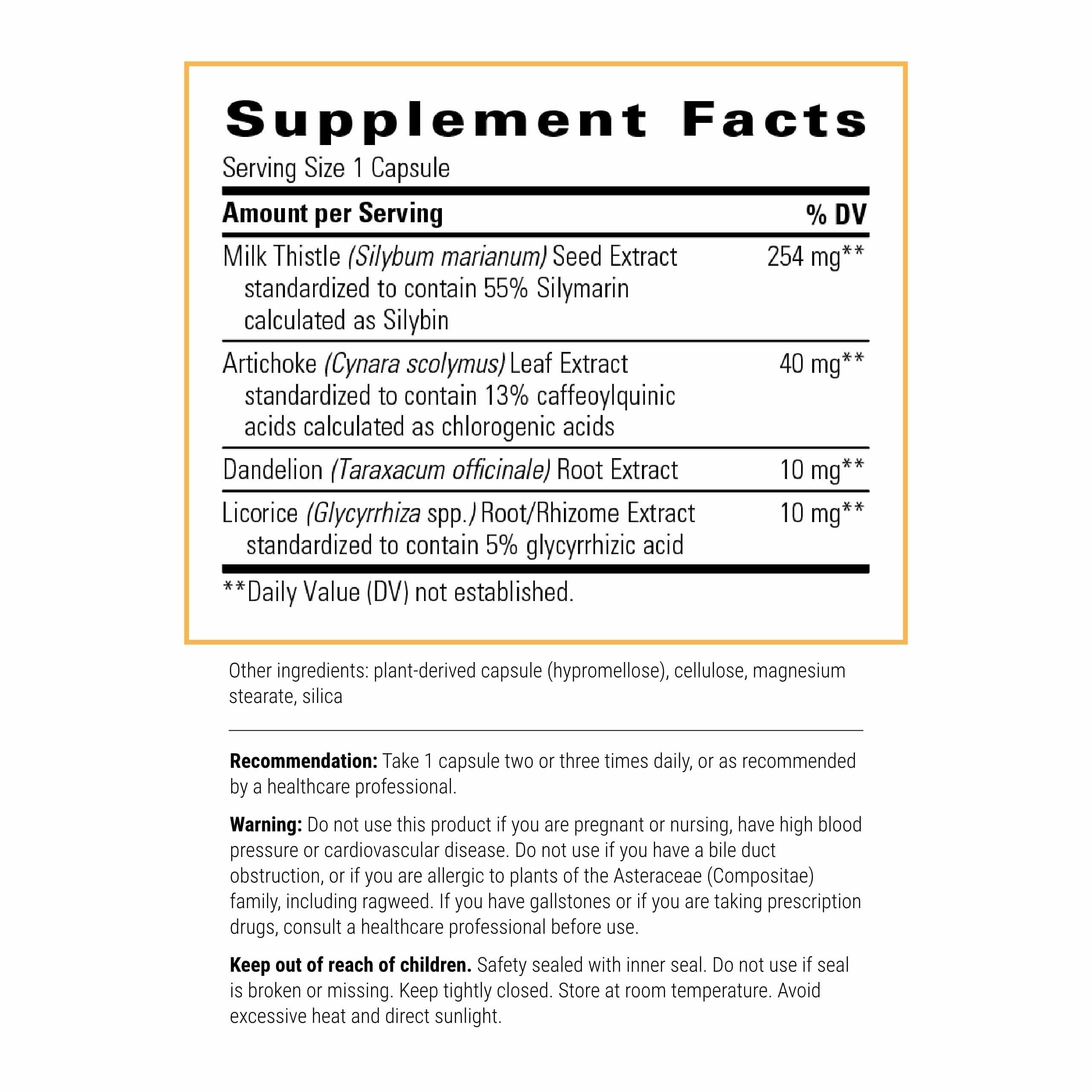 Milk thistle seed extract with 55% silymarin and formula highlights