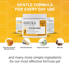 Super Natural Goods Manuka Honey Cream ingredient list featuring aloe vera and cocoa butter