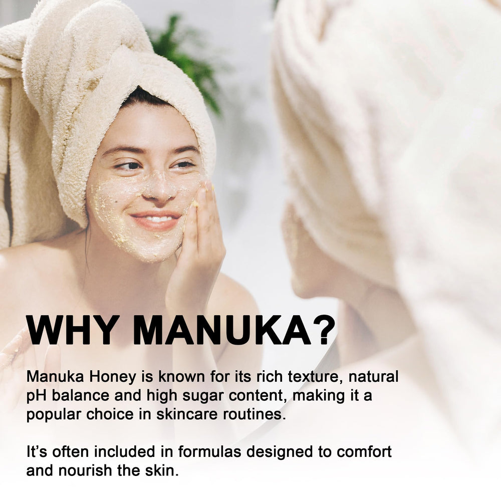 Super Natural Goods Manuka Honey Cream jar closeup—creamy texture for daily moisture.