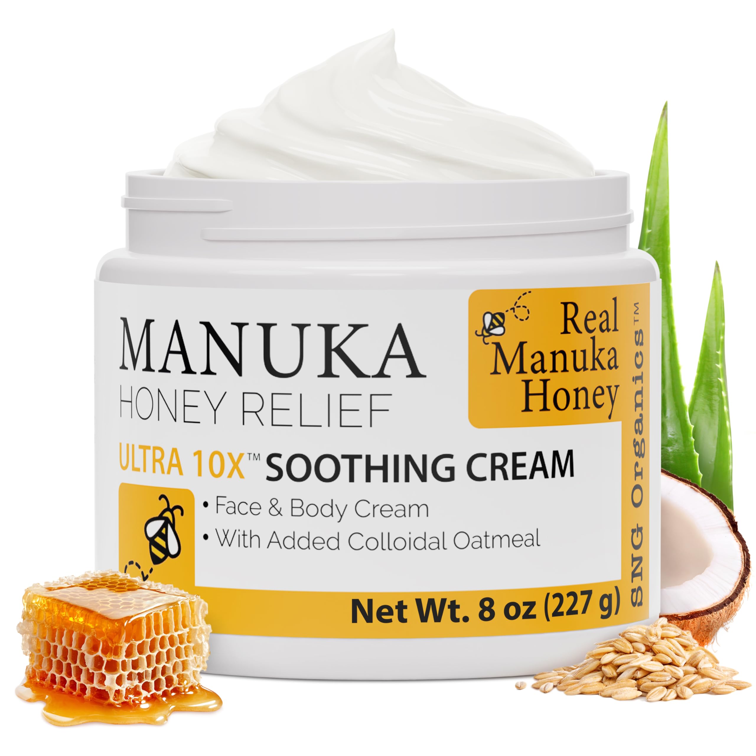 Super Natural Goods Manuka Honey Cream jar close-up showing creamy hydration for daily skin comfort