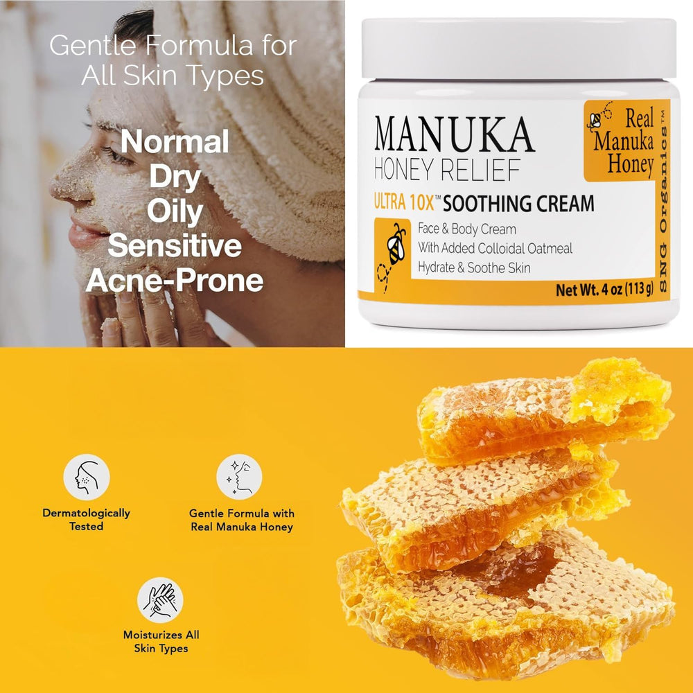 Super Natural Goods Manuka Honey Cream jar closeup—creamy texture for daily moisture.