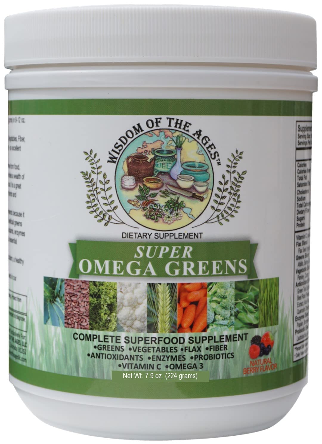 Canister of Super Omega Greens Complete Superfood Powder