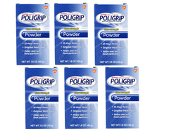 Front view of Super Poli-Grip 07801 denture powder packaging (pack of 6)