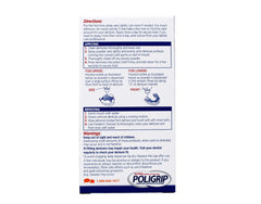 Denture powder bottle with cap and label details