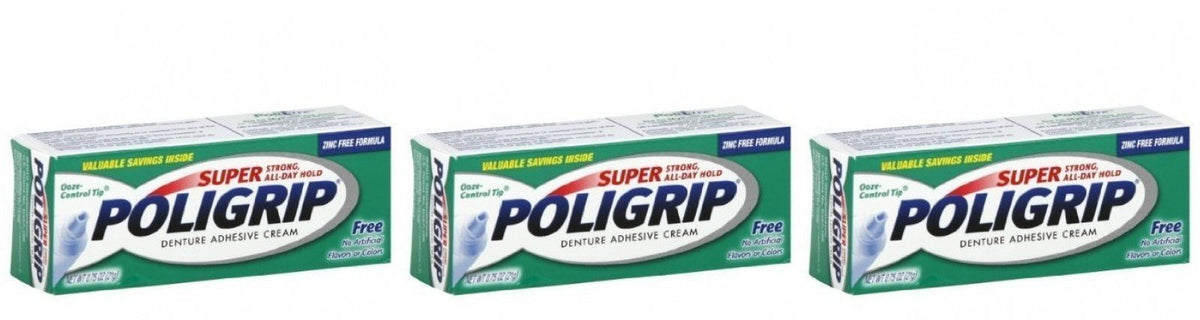 Super Poligrip 0.75 oz travel size denture adhesive cream – Pack of 3