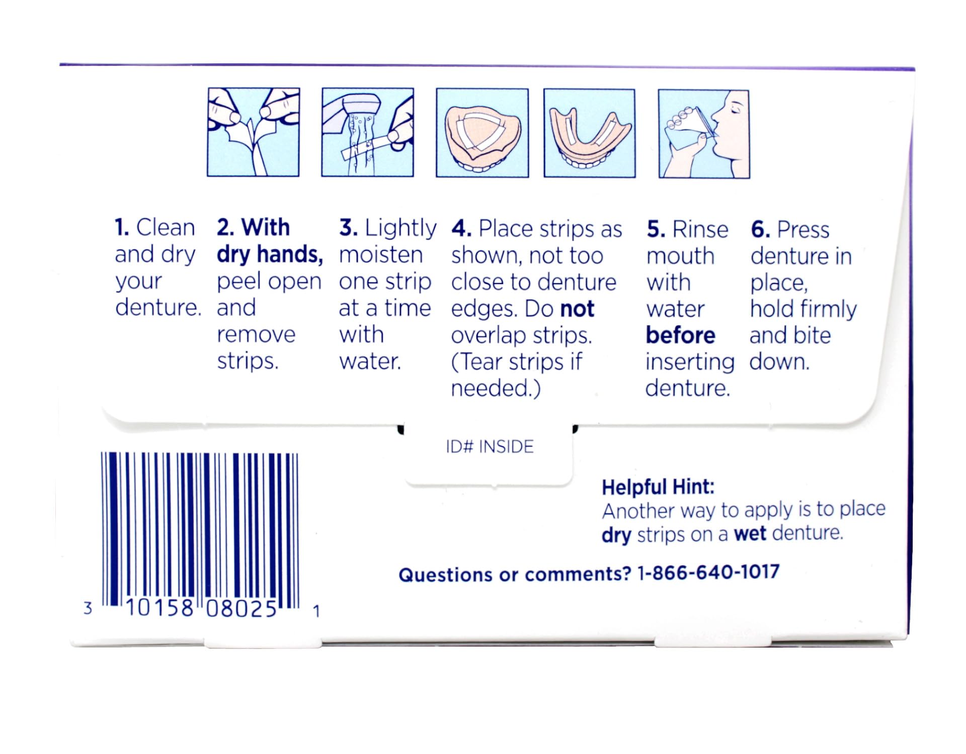 Mess-free, pre-cut denture adhesive strips ready for use