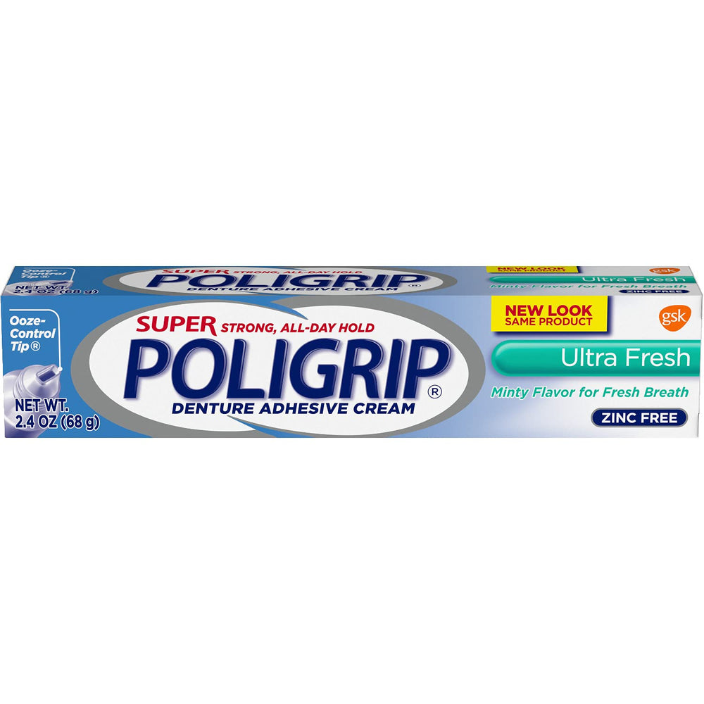 Front view of Super Poligrip Denture Adhesive Cream Ultra Fresh 2.40 oz
