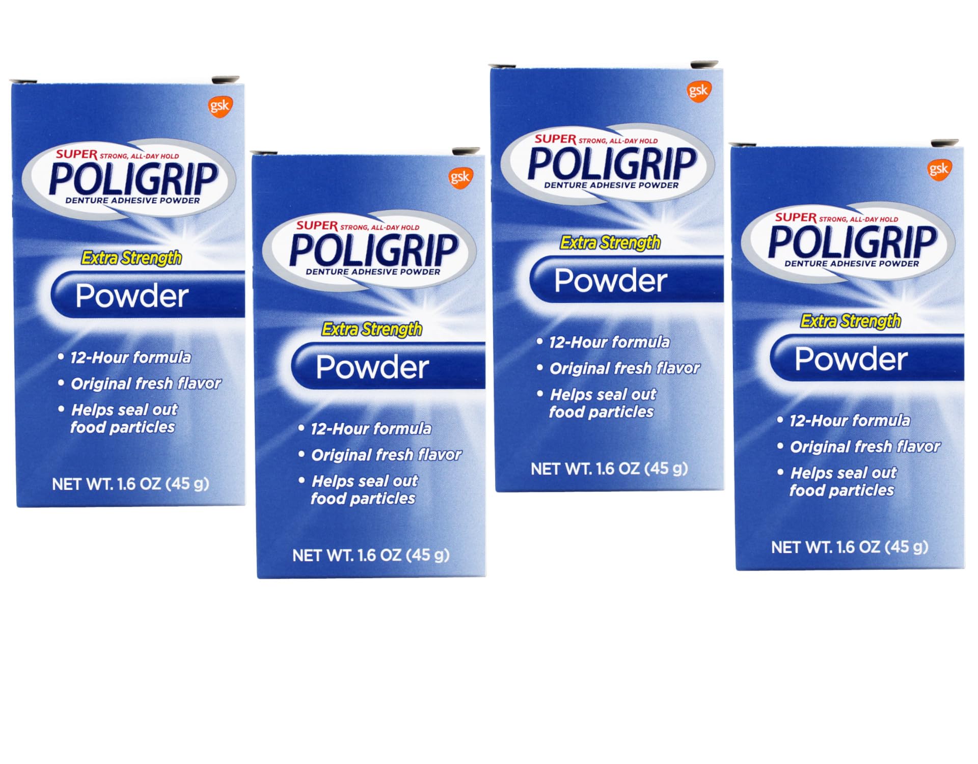Super Poligrip Denture Adhesive Powder 1.6 oz packaging